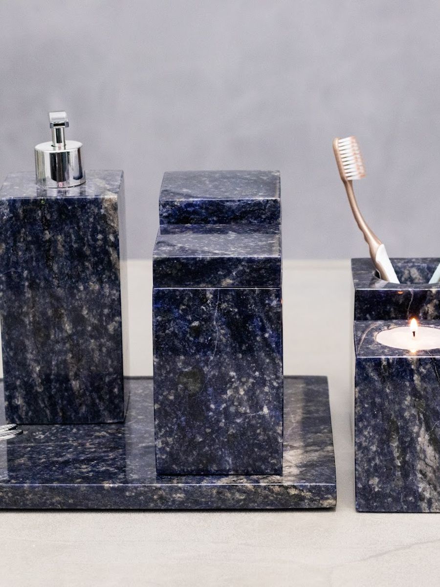 Kit Lavabo em Granito Azul — 6 peças